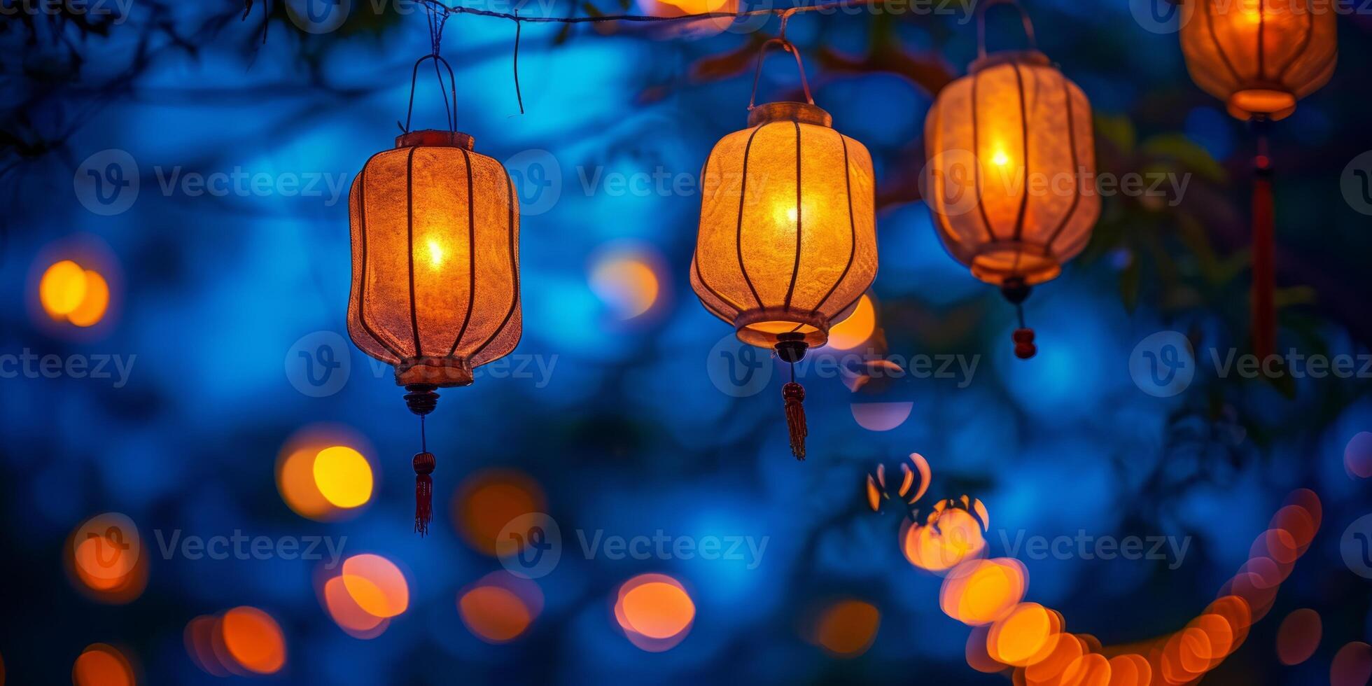 AI generated burning lanterns flying into the sky Generative AI photo