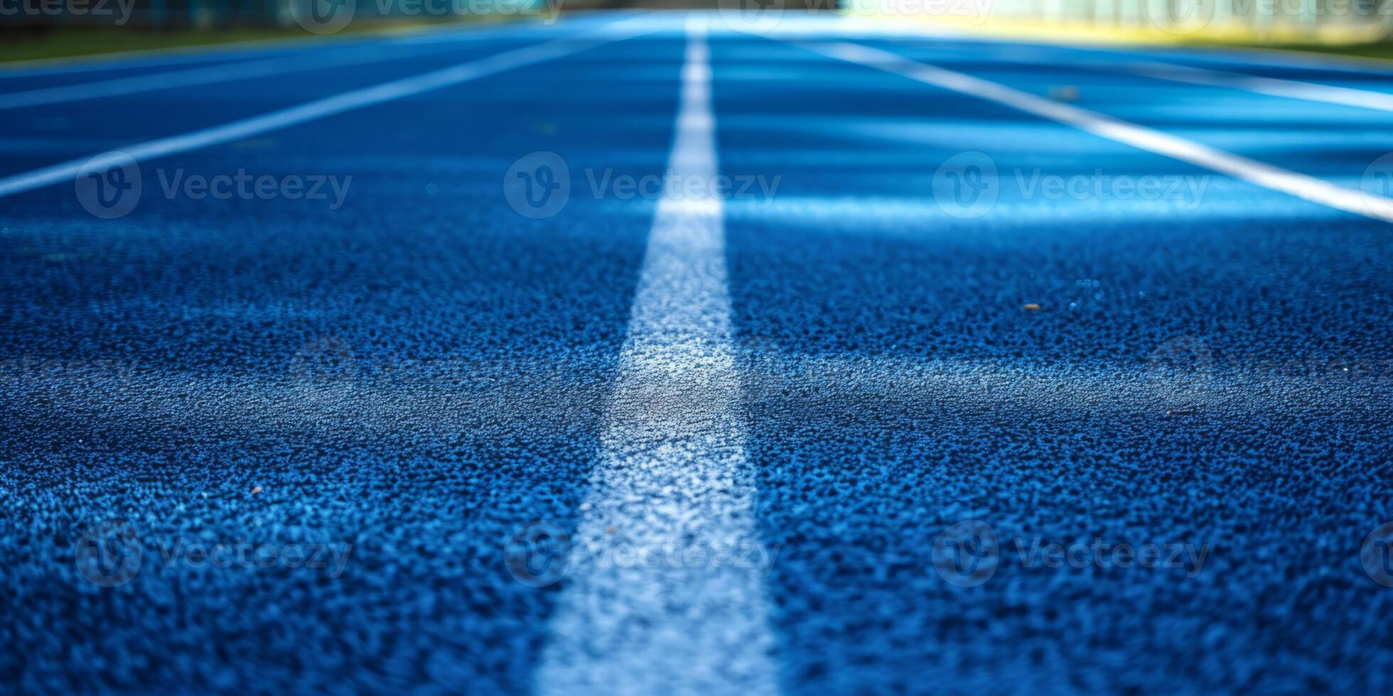 blue running track at the stadium photo