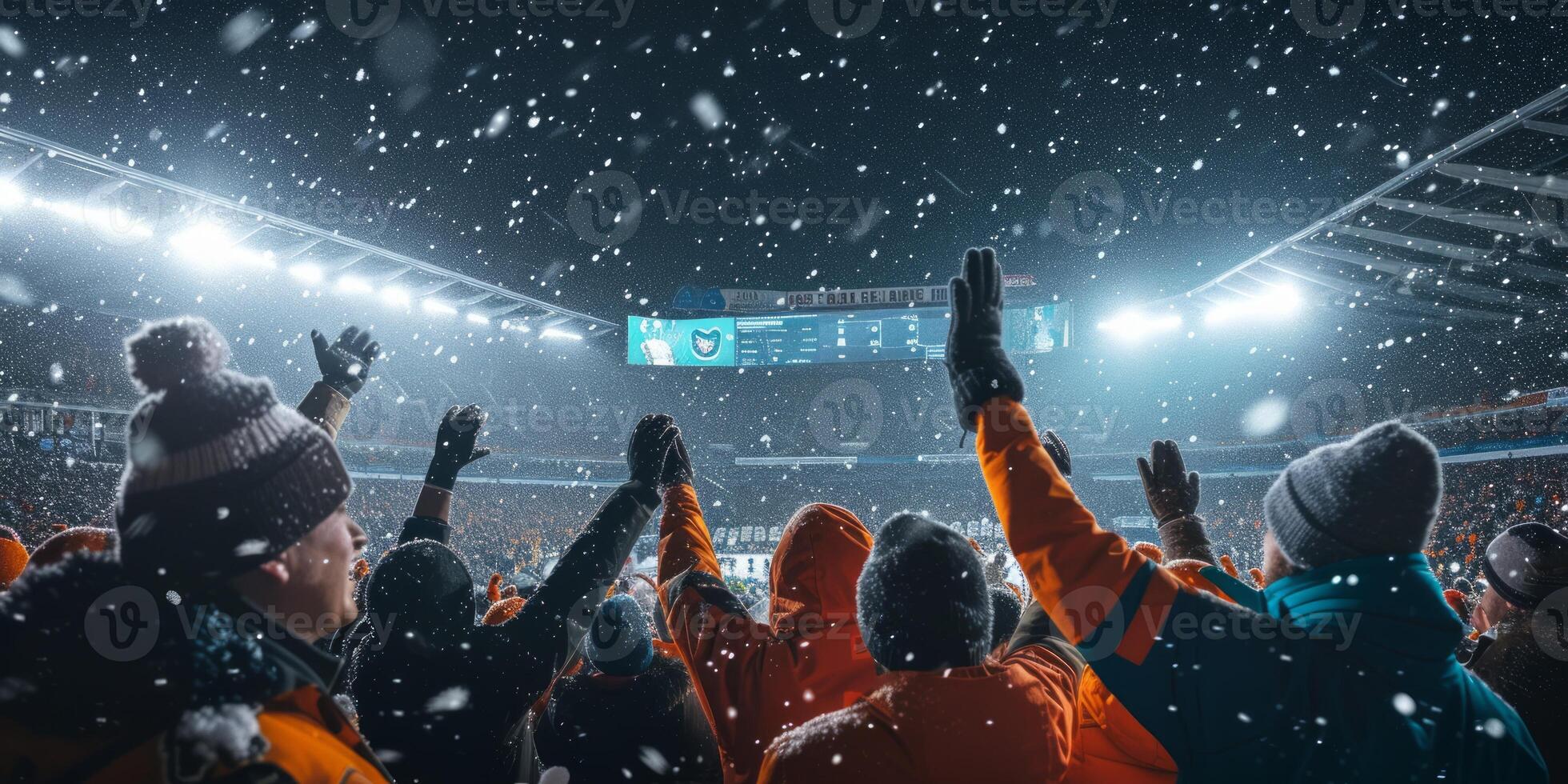 fans at the stadium in winter photo