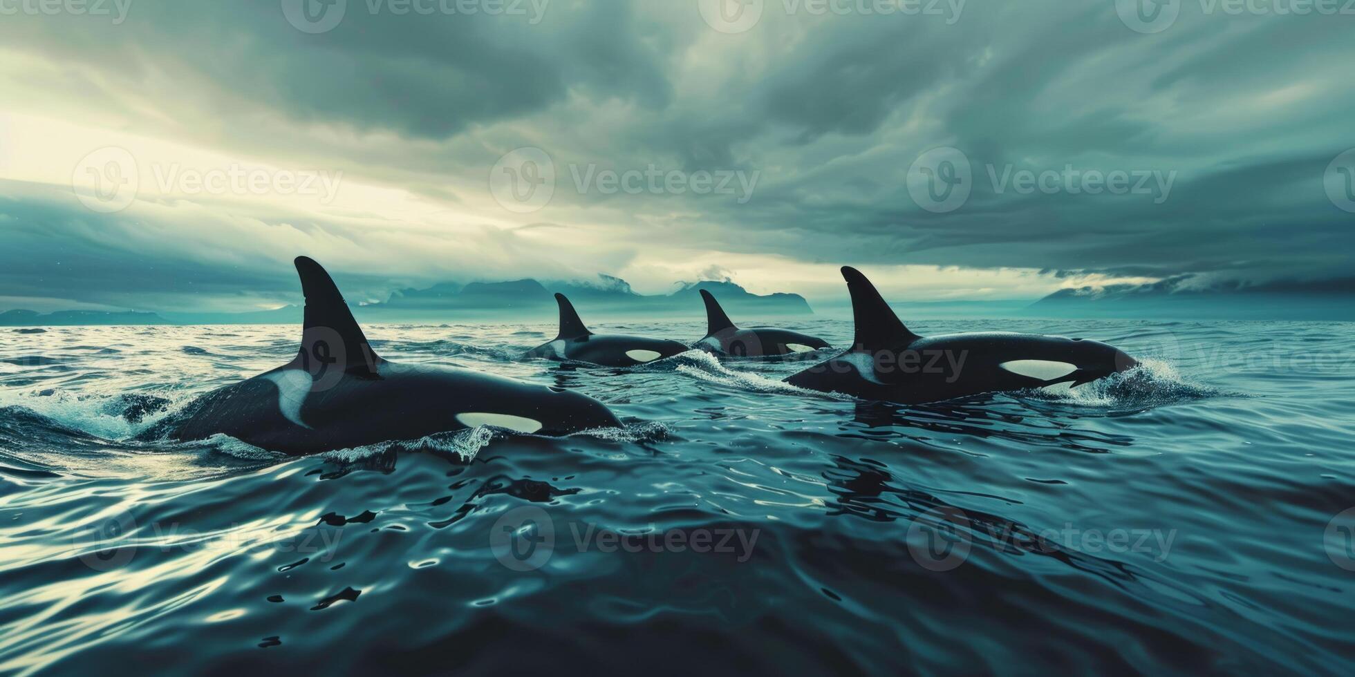killer whales in the ocean photo