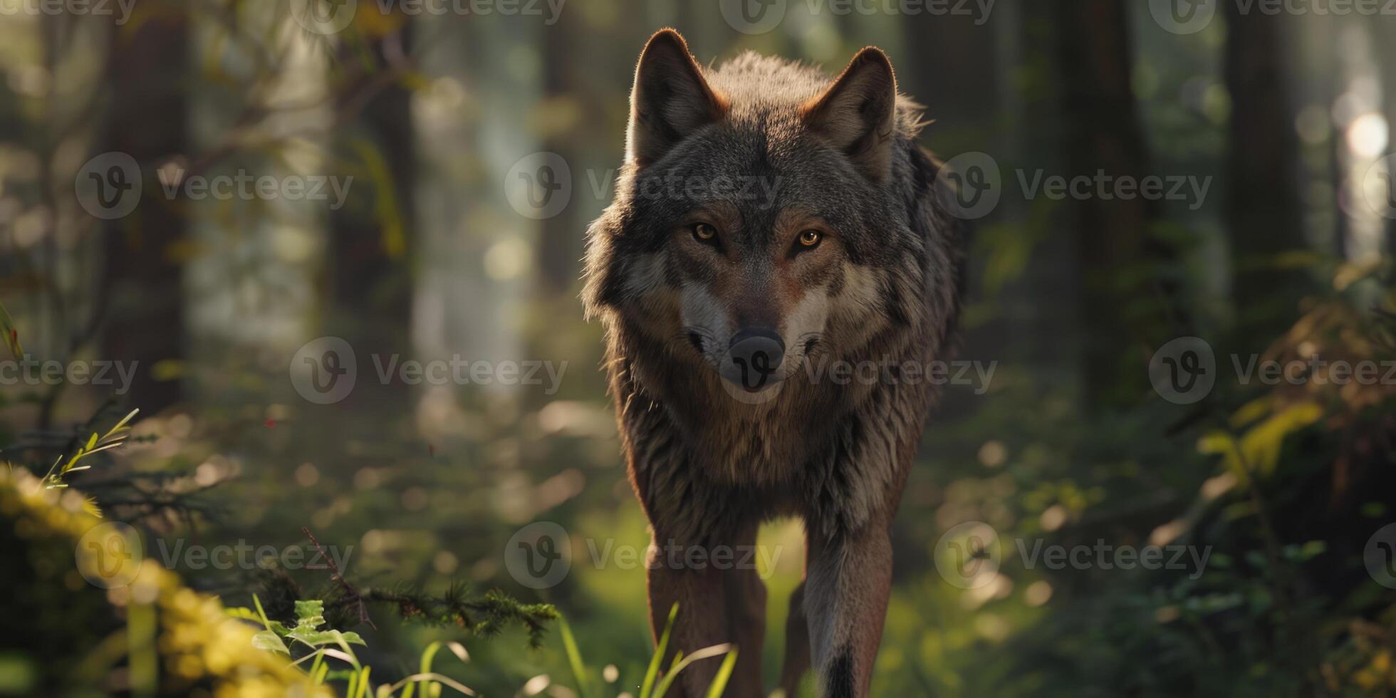 Wolf in the forest in the wild photo