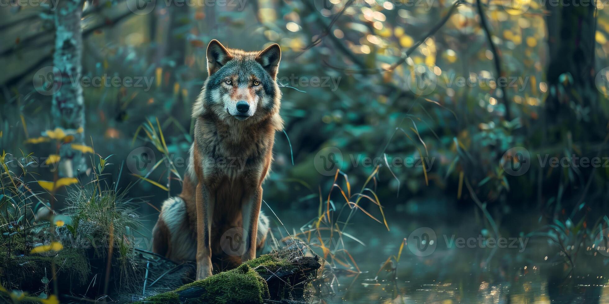 Wolf in the forest in the wild photo