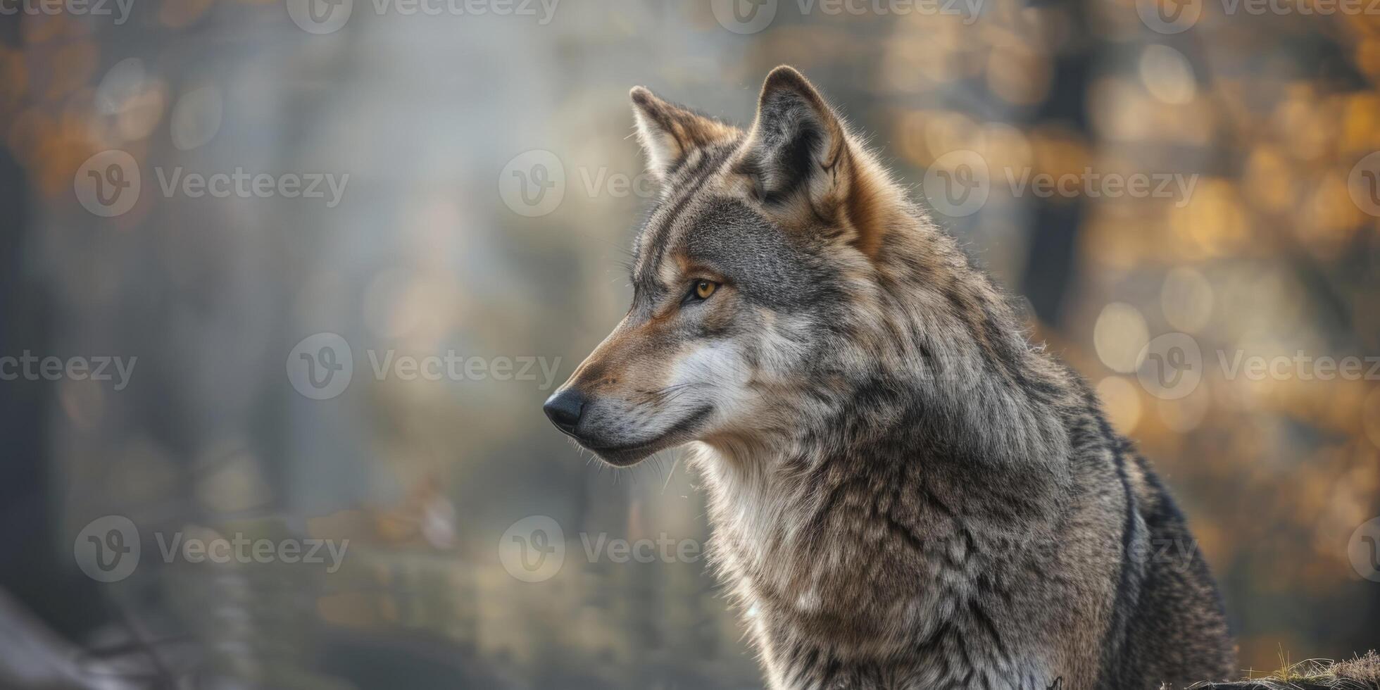 Wolf in the forest in the wild photo