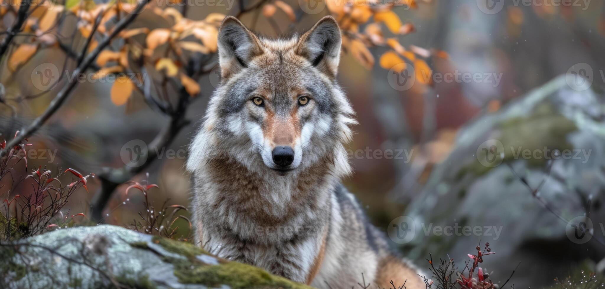 Wolf in the forest in the wild photo