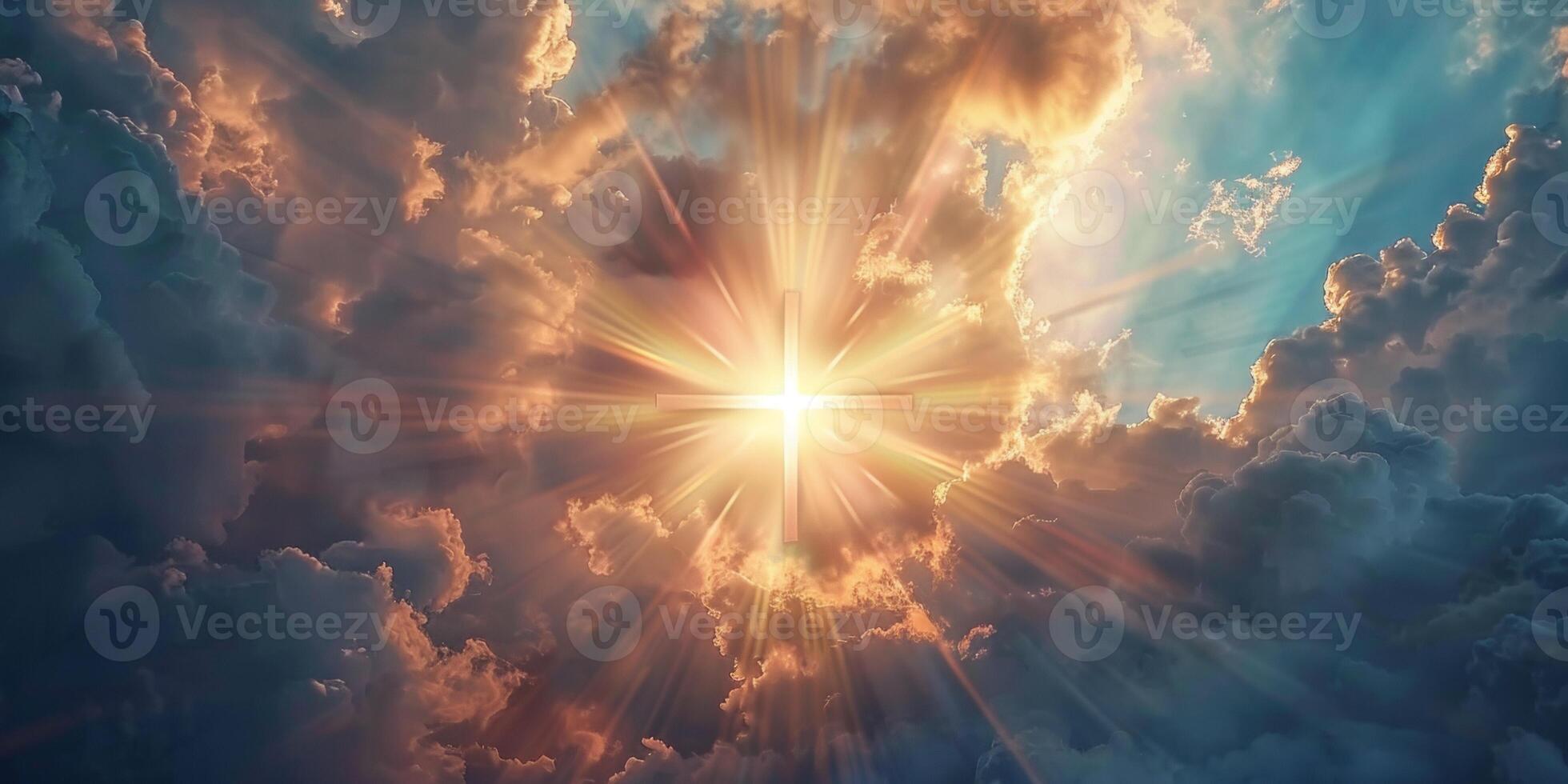 bright rays of light break through the clouds photo