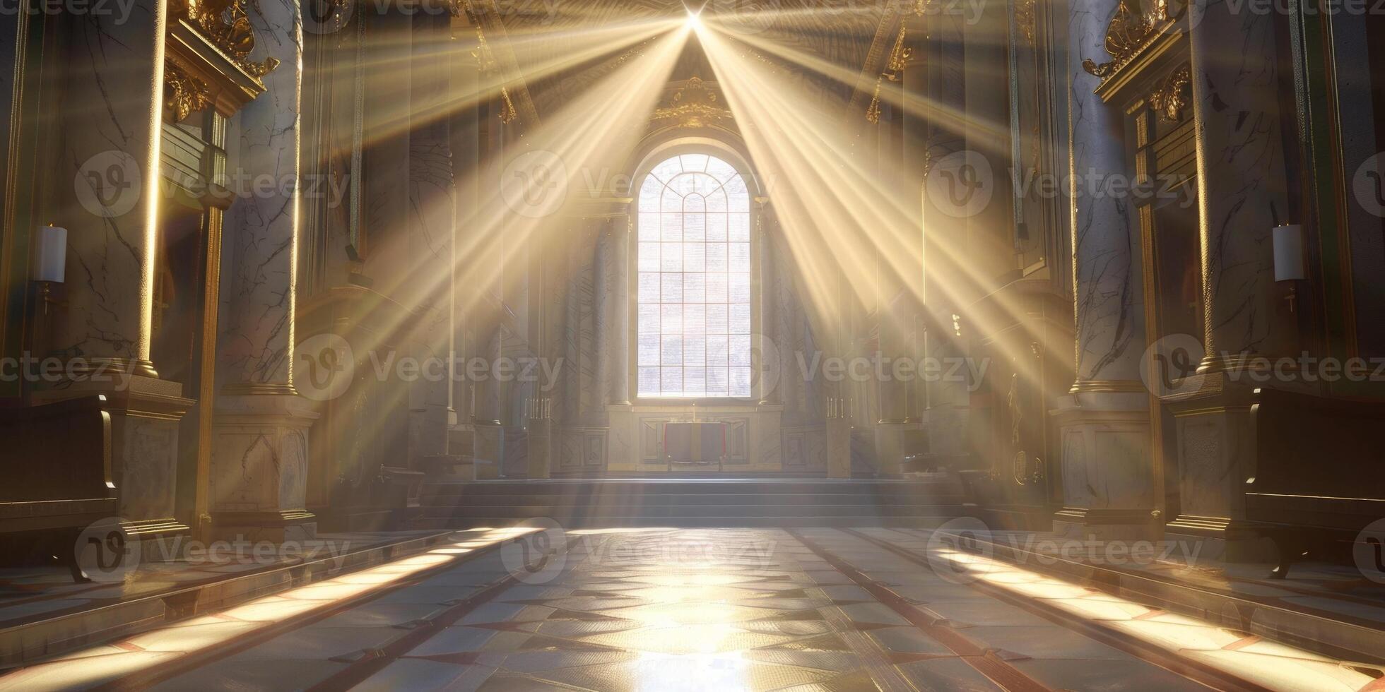 bright rays of light penetrating through the windows of the church photo