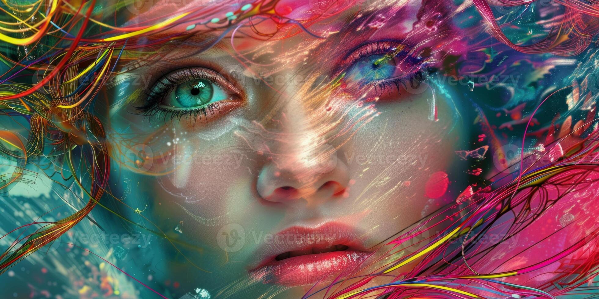 close-up portrait of a girl in watercolor photo