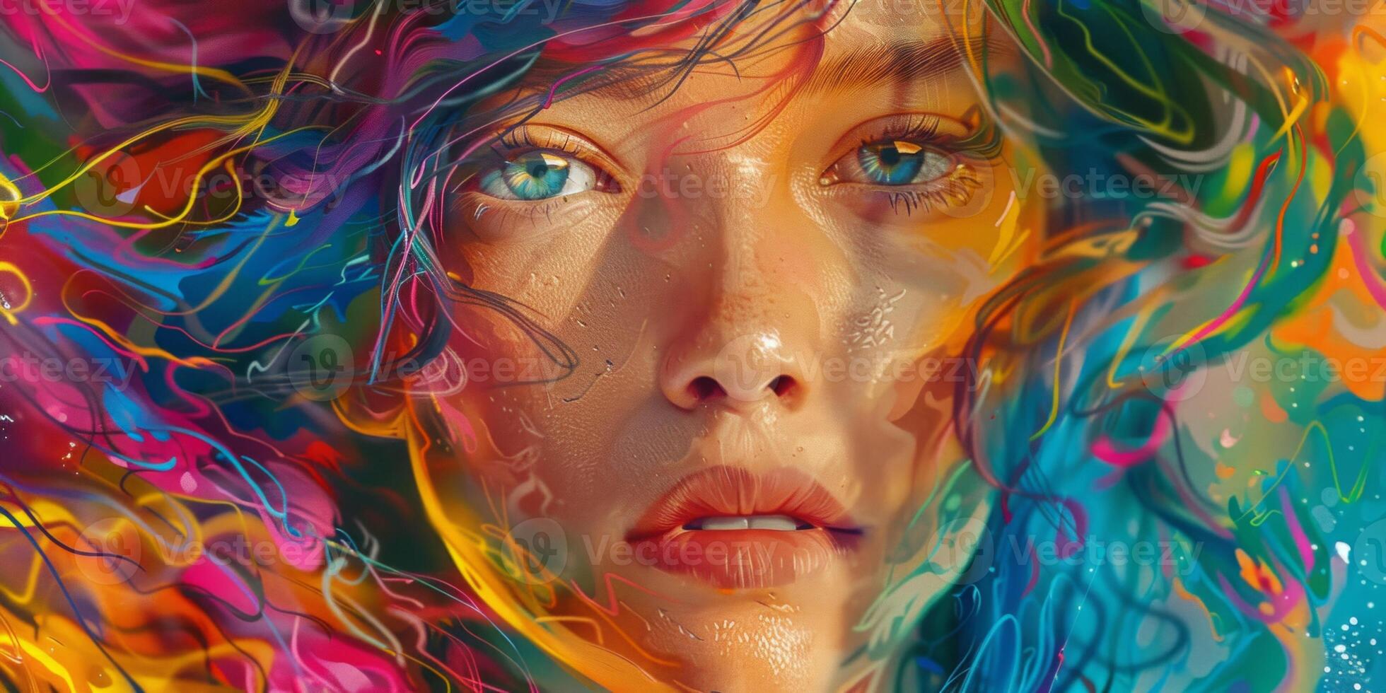 close-up portrait of a girl in watercolor photo