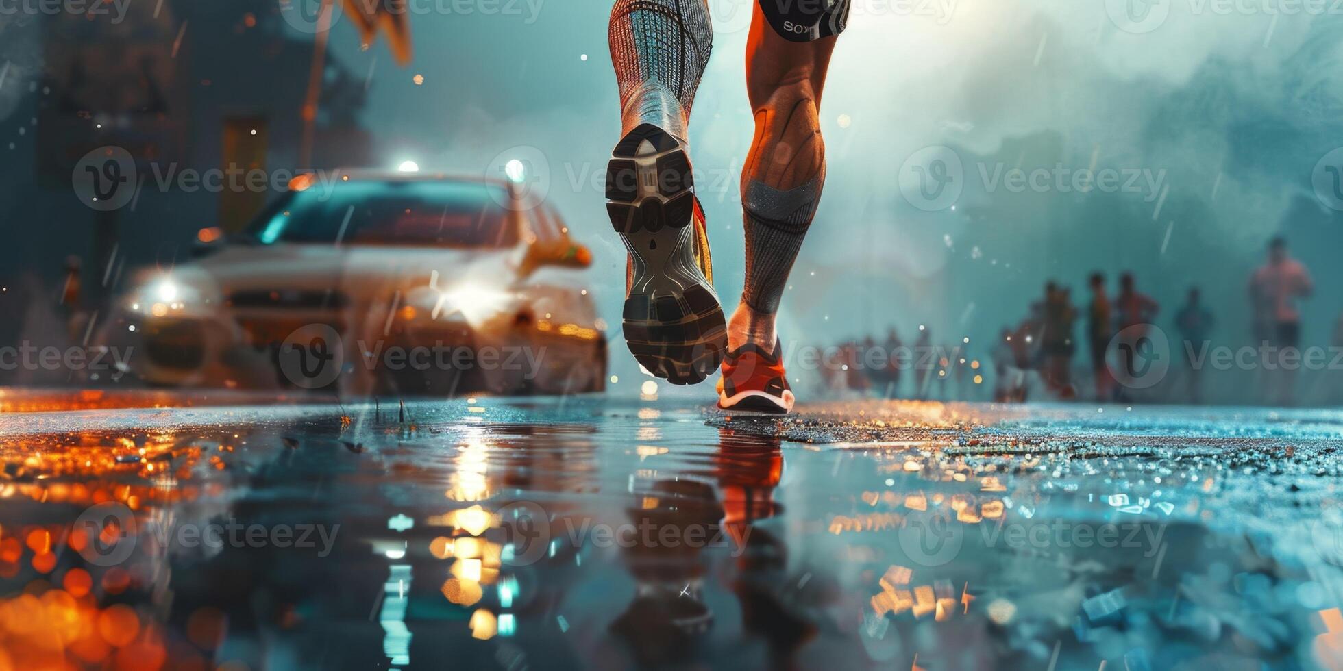 disabled person with prosthesis jogging photo