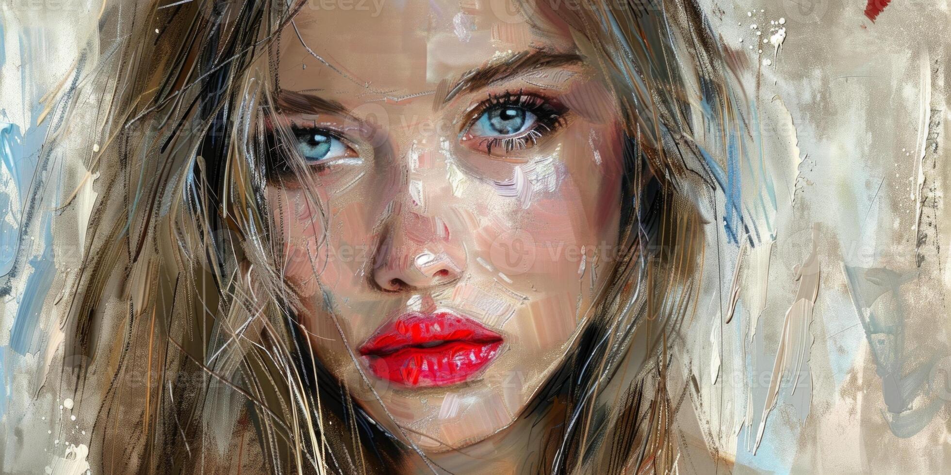 close-up portrait of a girl in watercolor photo