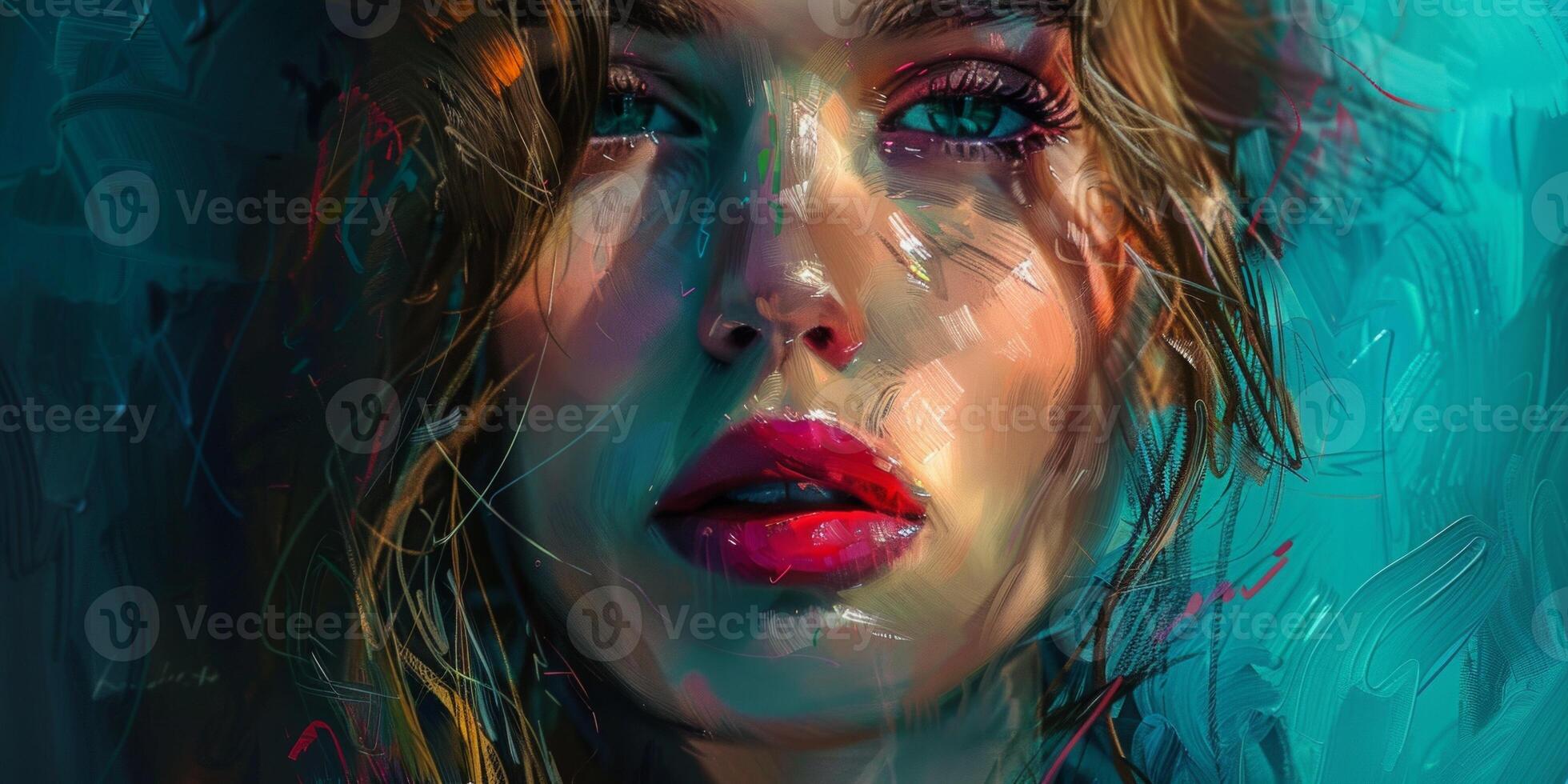 close-up portrait of a girl in watercolor photo