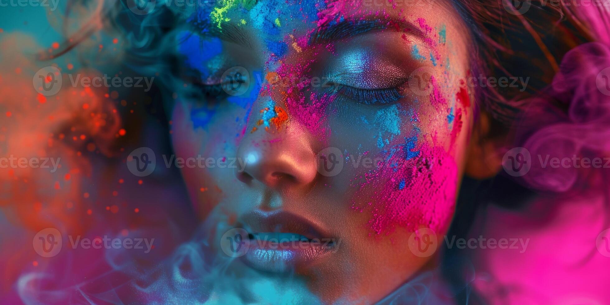 portrait of a girl at a party with colorful dust photo