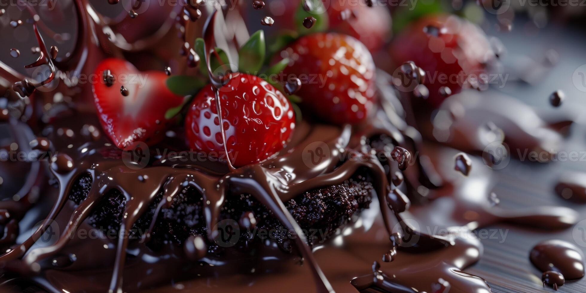 broken chocolate bar with berries photo