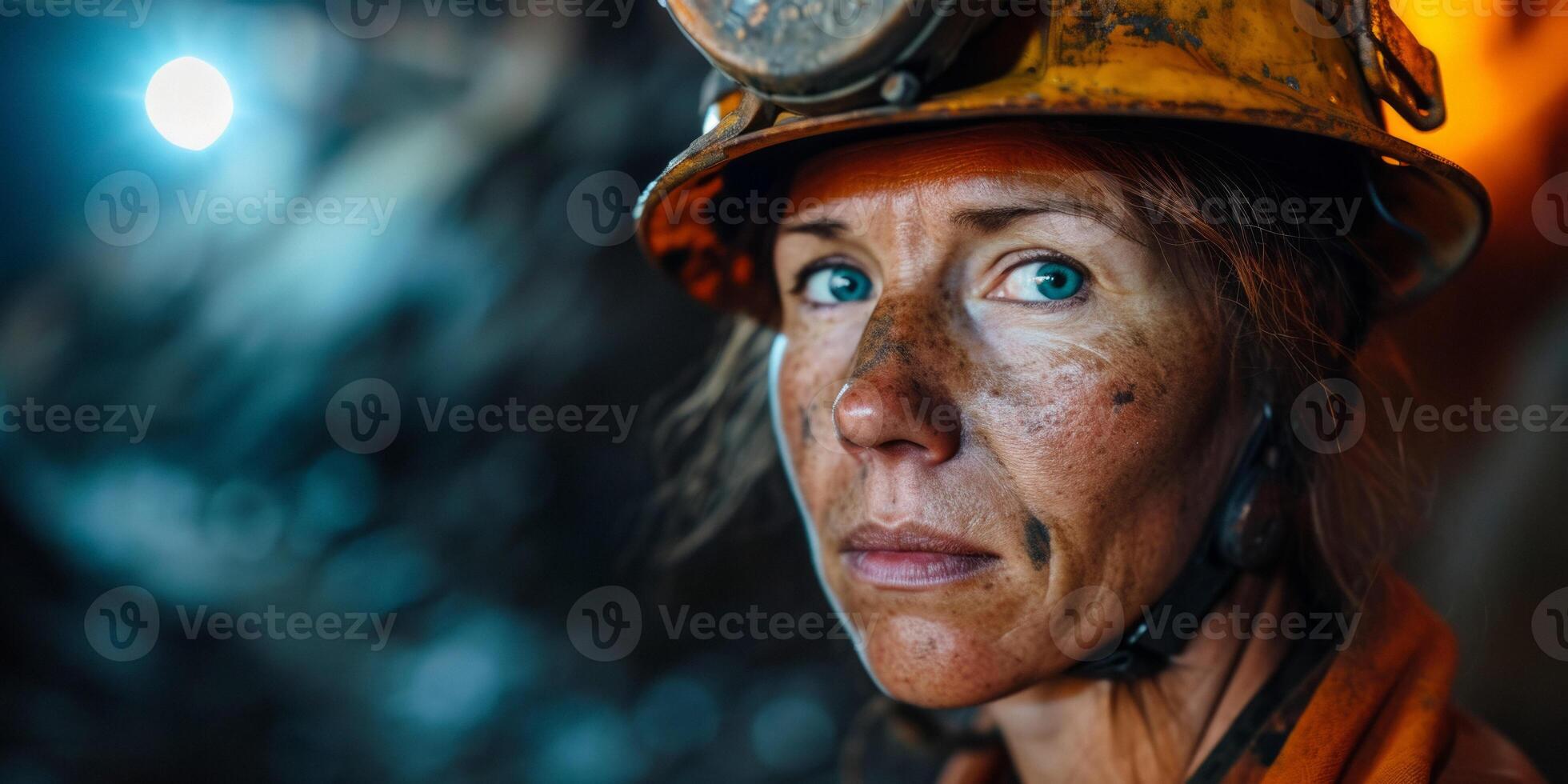 miner worker female at the mine close-up portrait photo