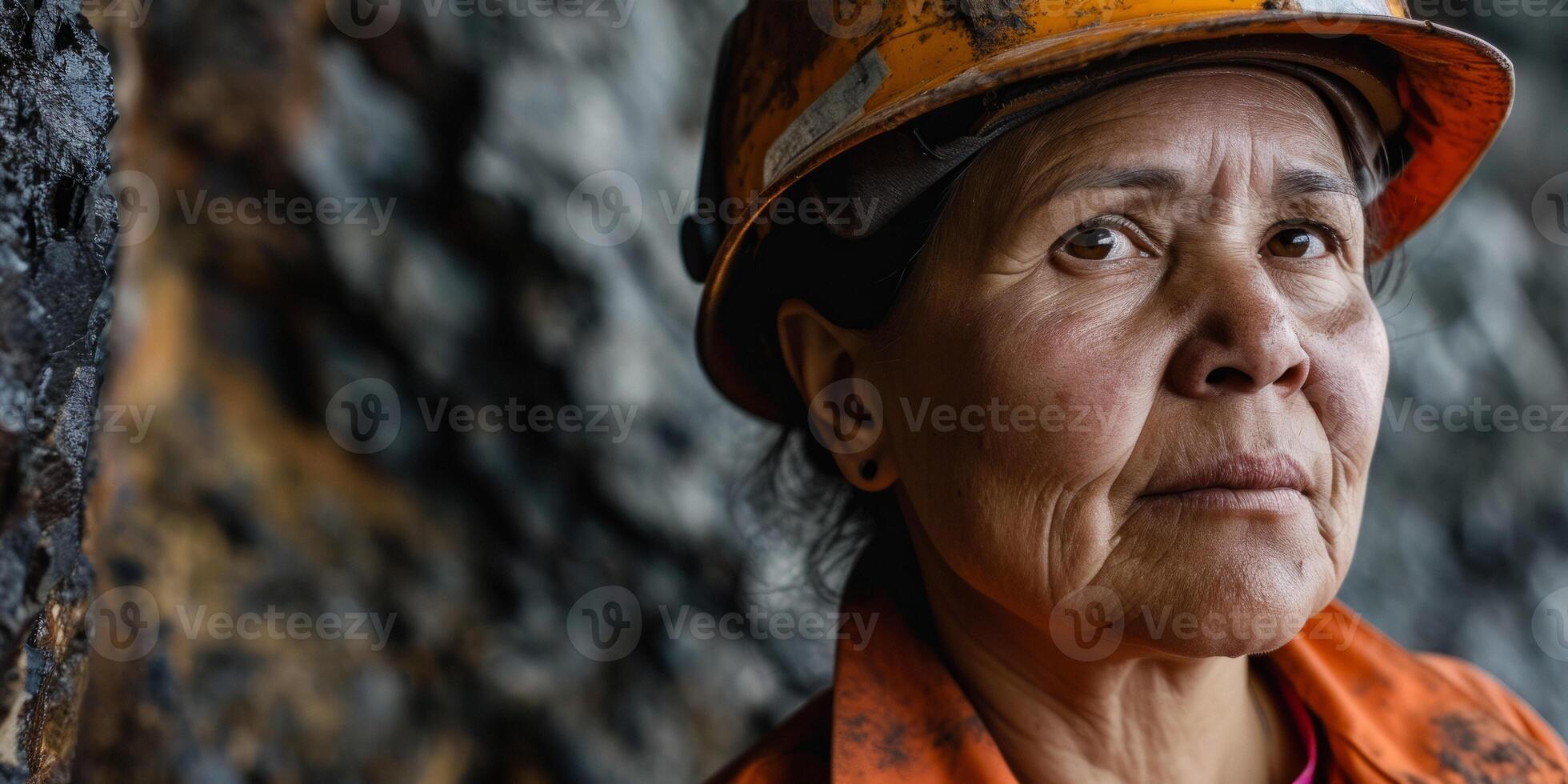 miner worker female at the mine close-up portrait photo