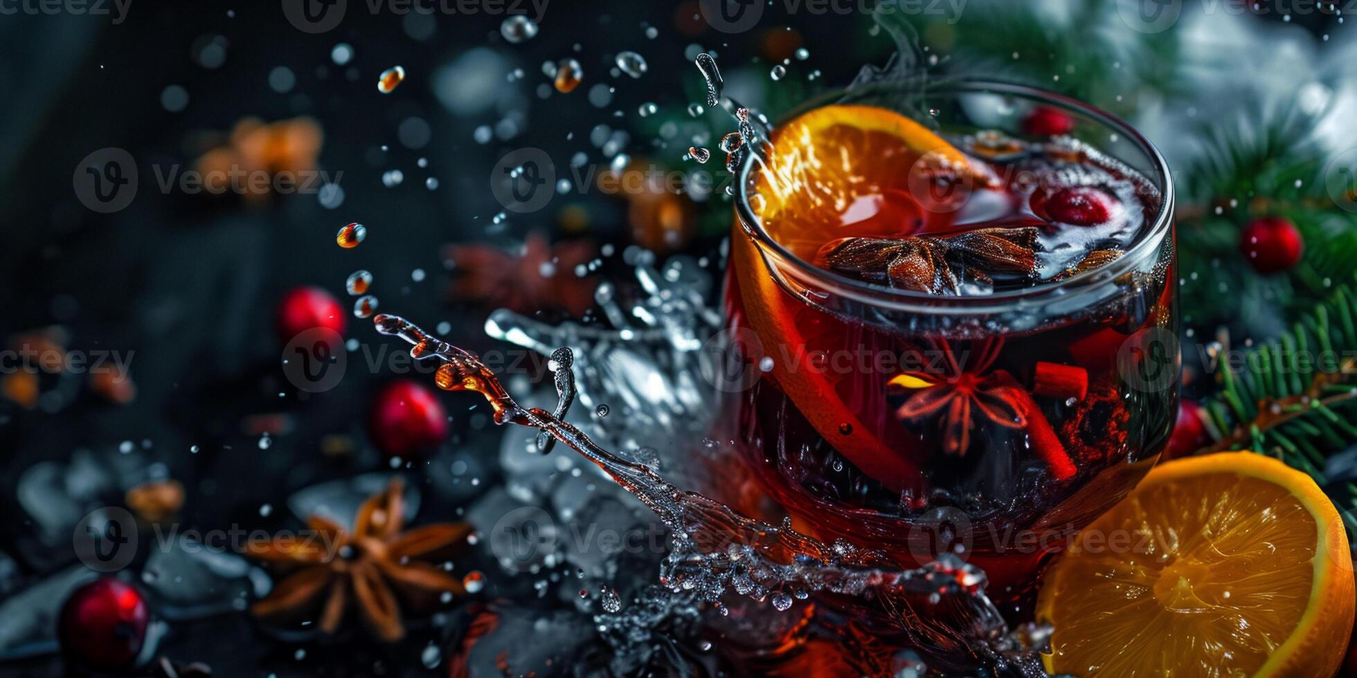 mulled wine hot wine with spices splashes photo