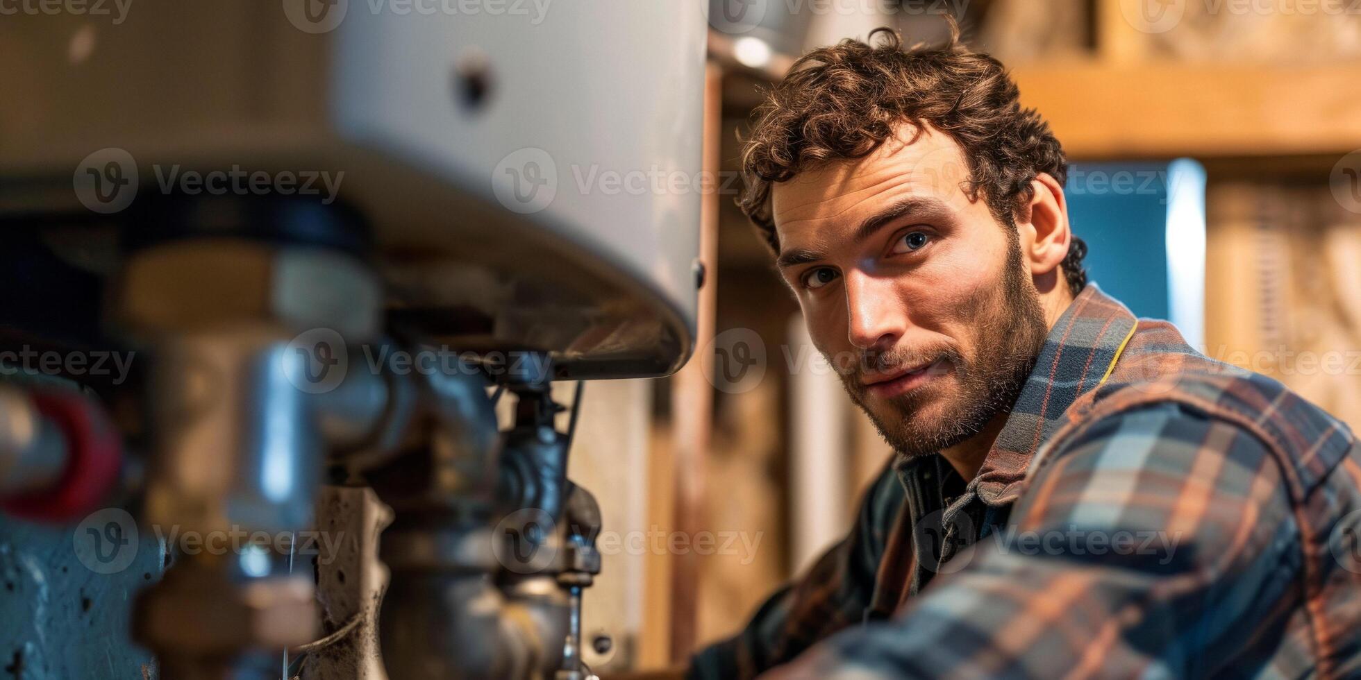 plumber fixing boiler photo