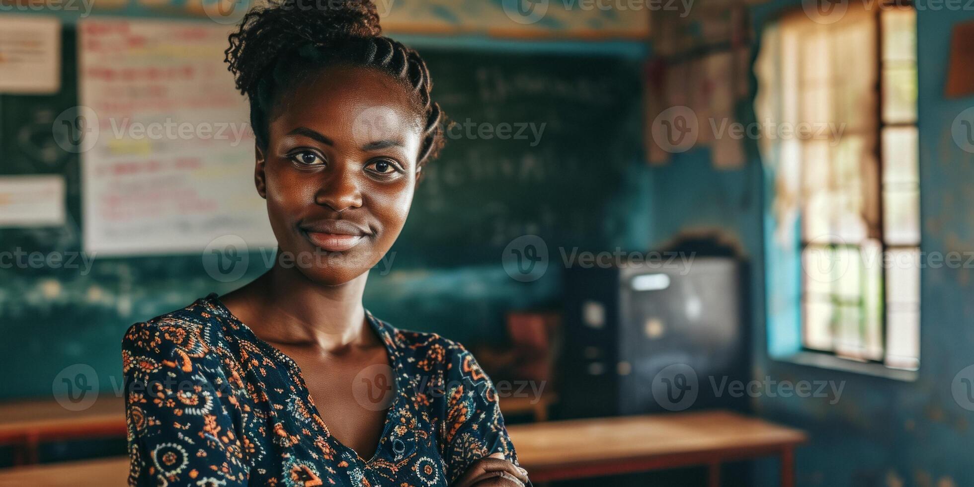 African American female teacher in class photo