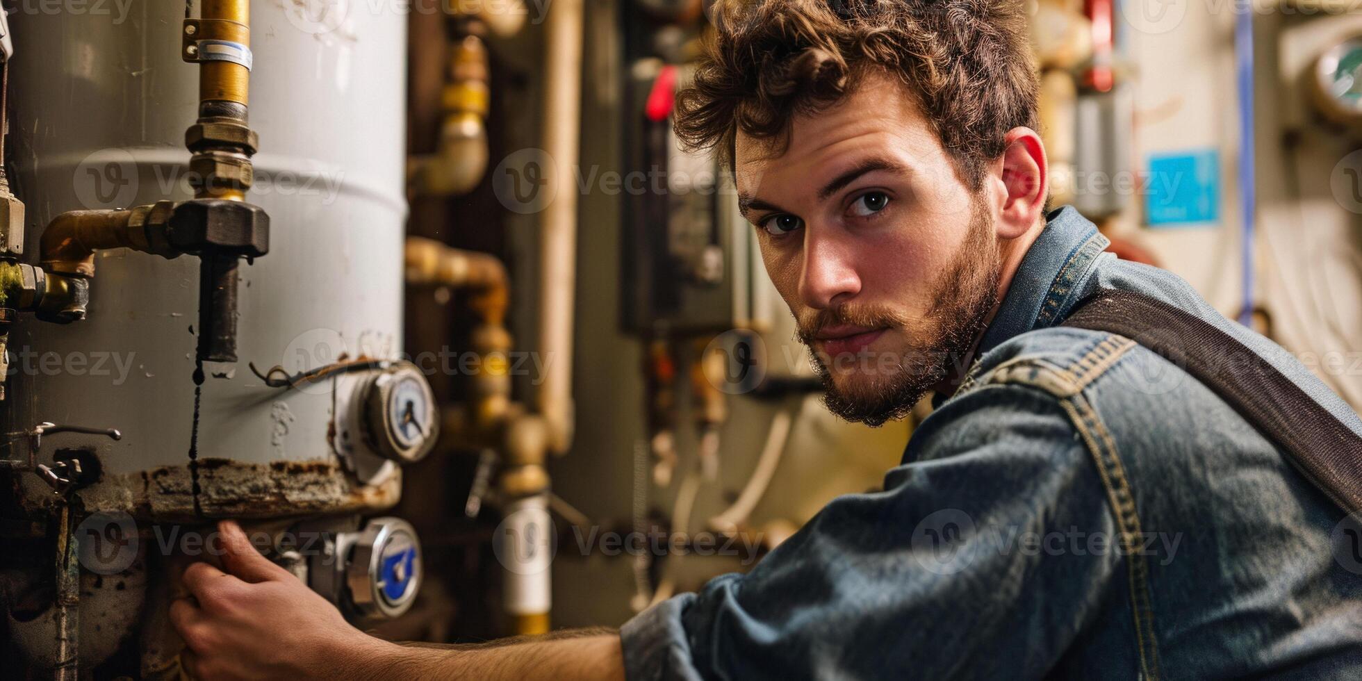 plumber fixing boiler photo