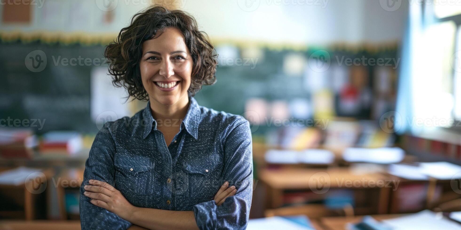 portrait of a female teacher in the classroom photo