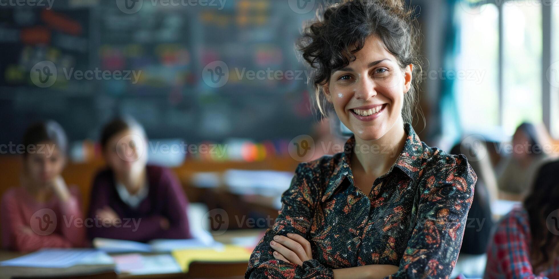 portrait of a female teacher in the classroom photo