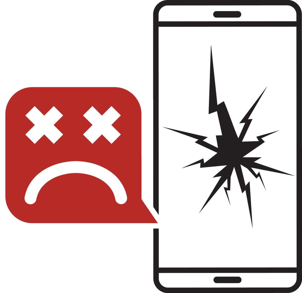 Broken smartphone with sad smile. Broken phone service, recovery and repair vector