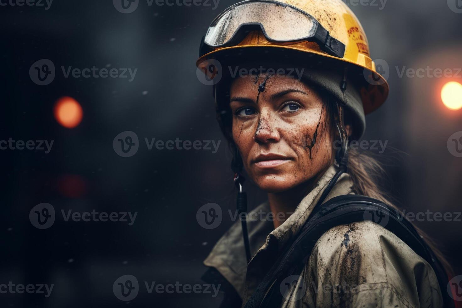 female miner in helmet photo