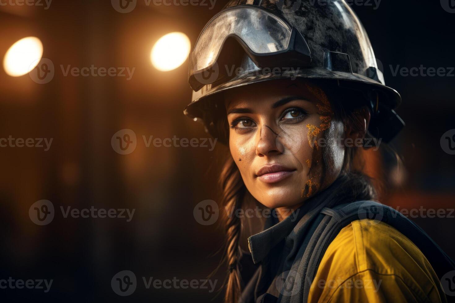 female miner in helmet photo