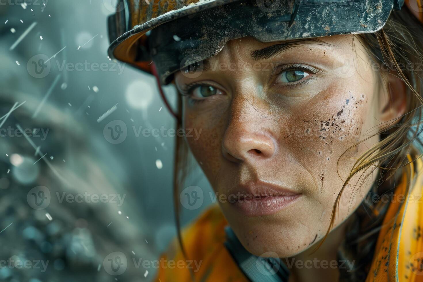 female miner in helmet photo