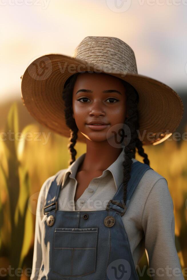 young african american woman farmer wearing hat photo