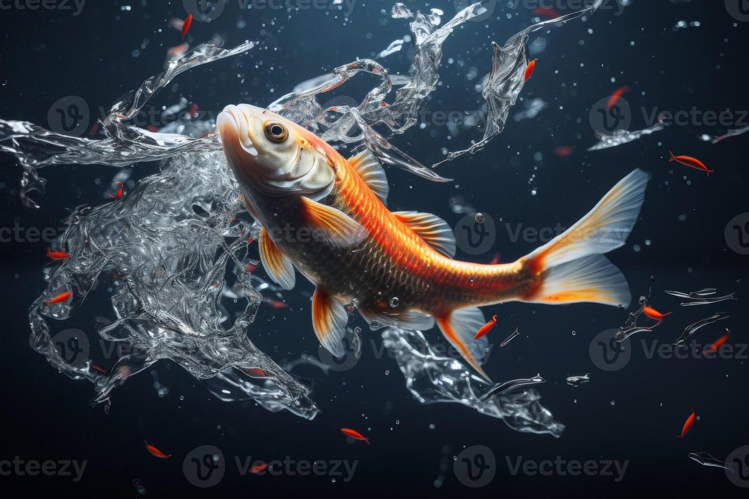 Goldfish splashing in the water photo