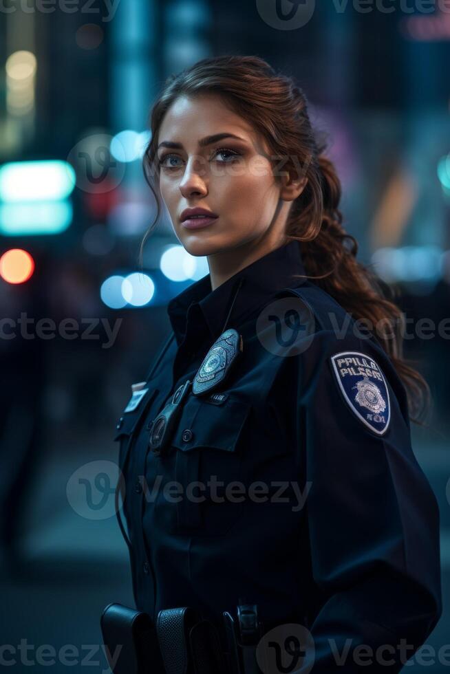 female police officer on a city street photo