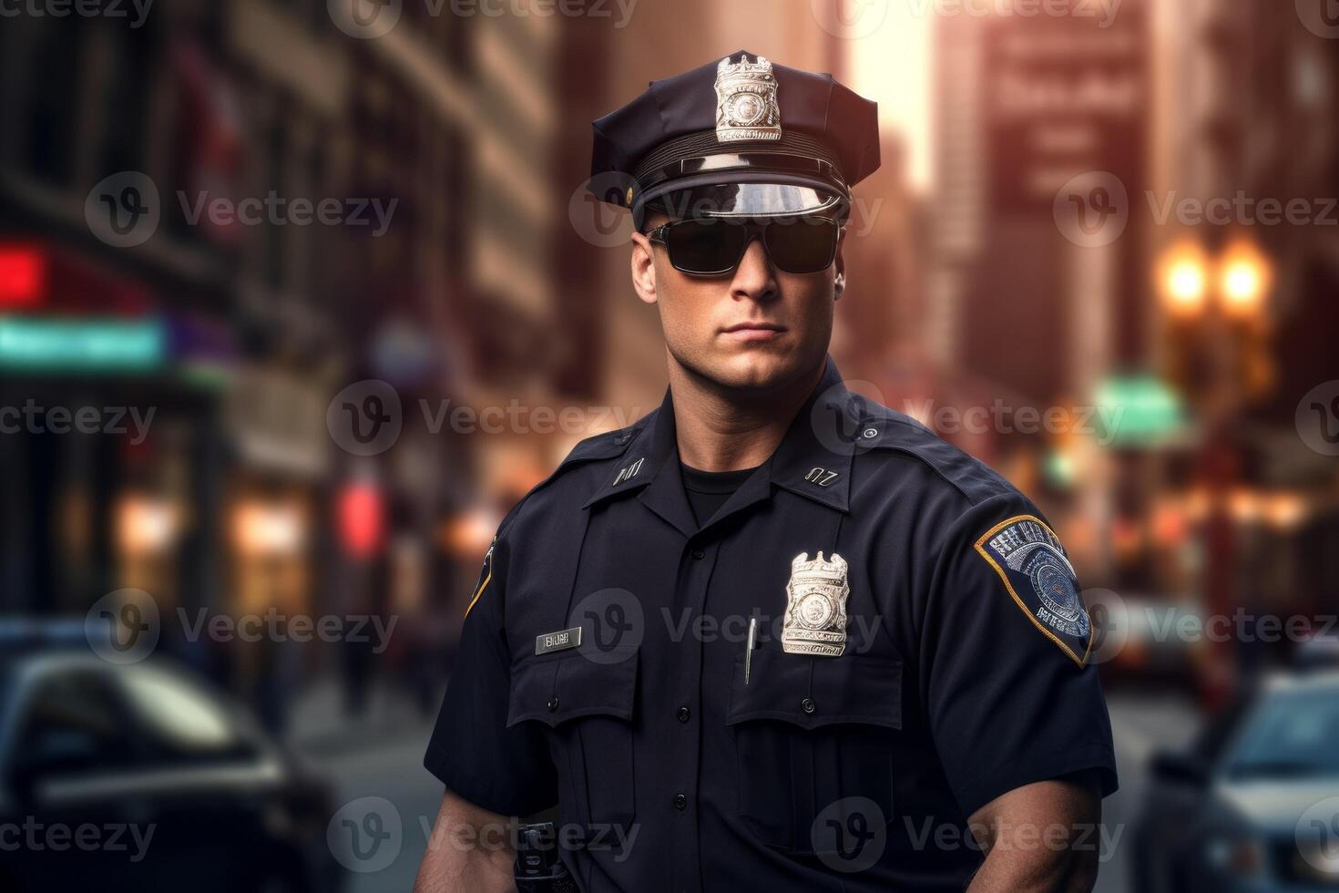 male police officer on a city street photo