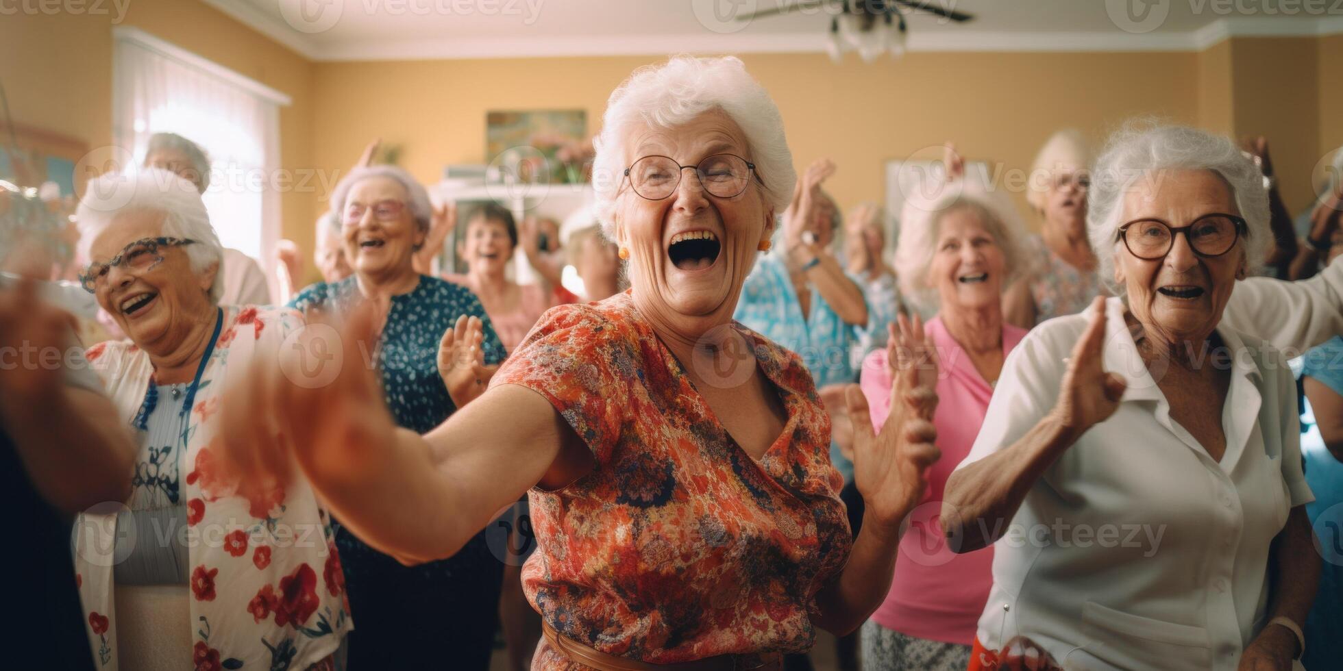 elderly people in a nursing home having fun photo