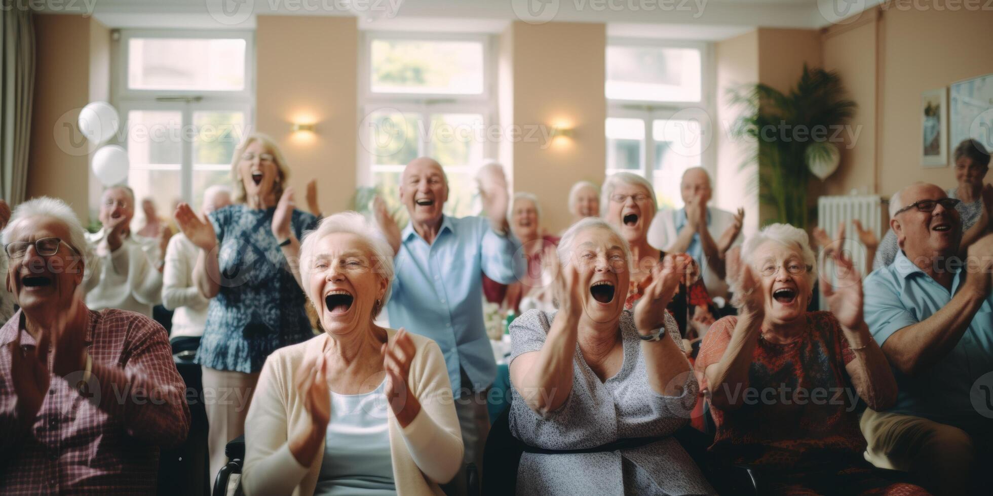 elderly people in a nursing home having fun photo