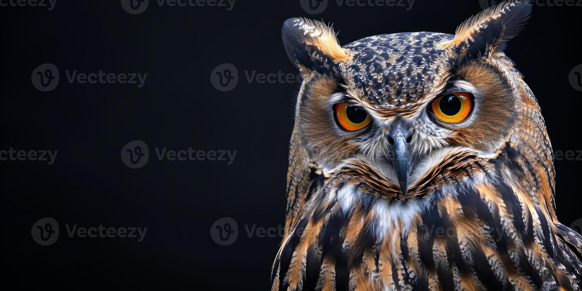 owl on a black background close-up portrait photo