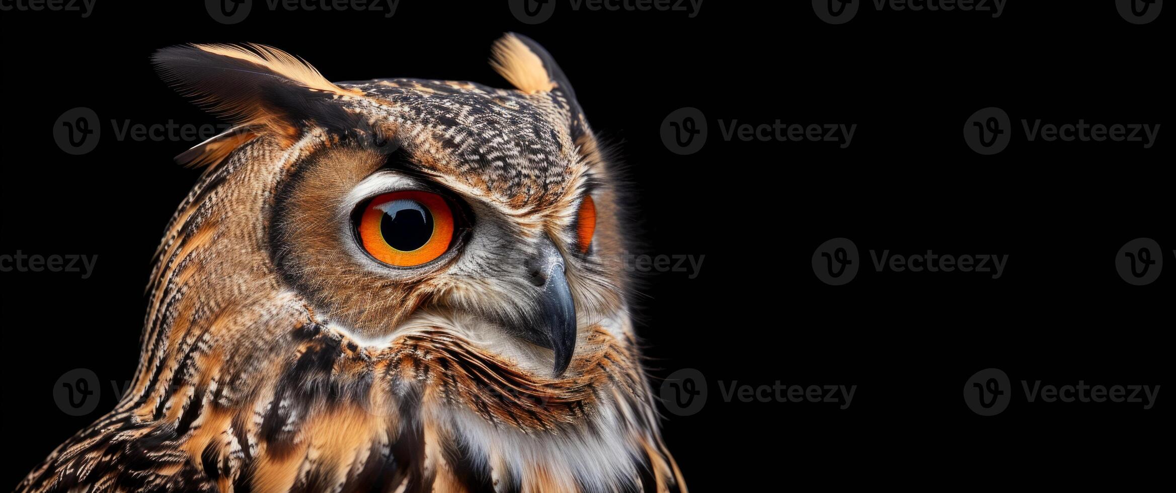 owl on a black background close-up portrait photo