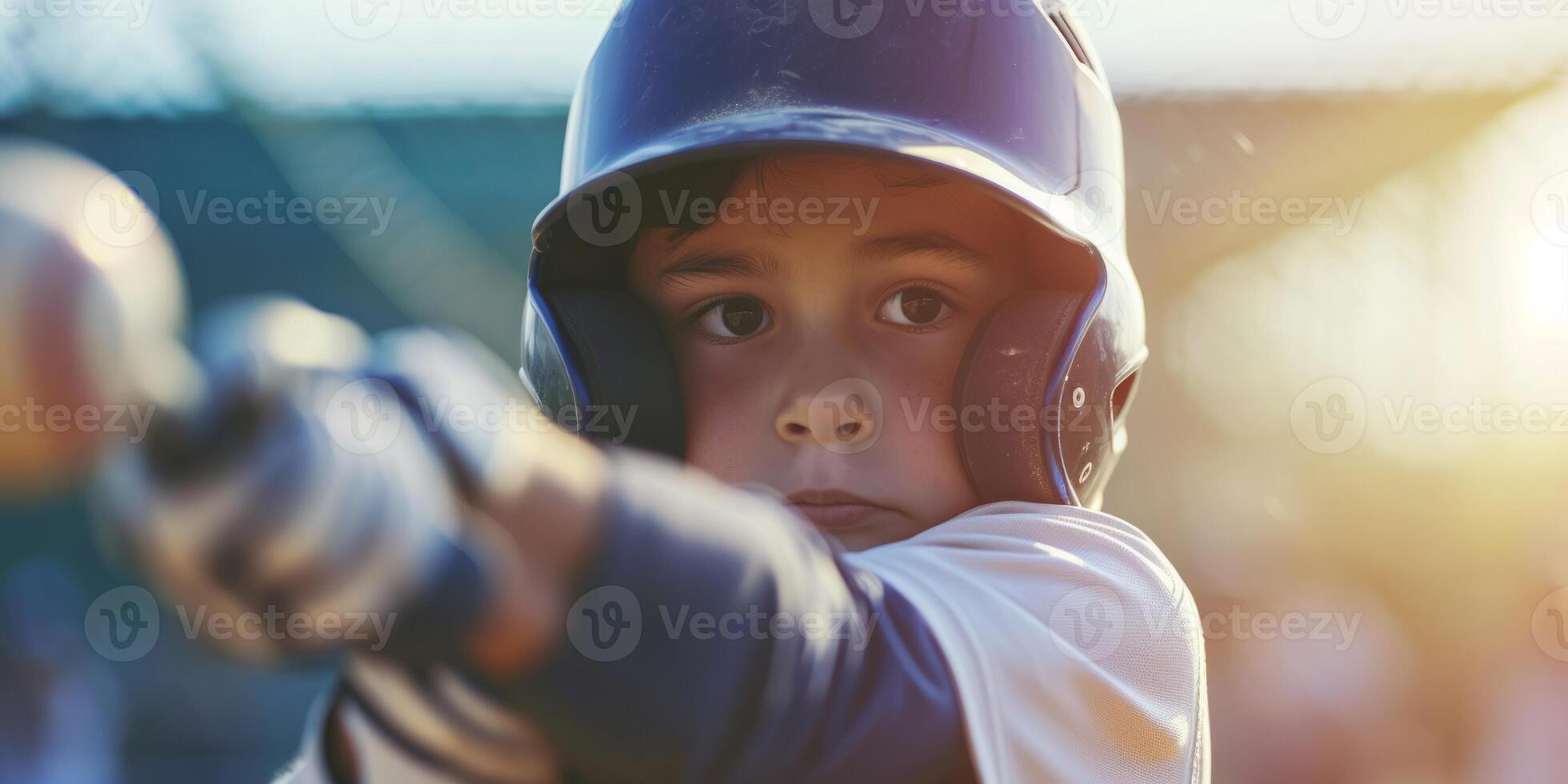 niño jugando béisbol de cerca foto