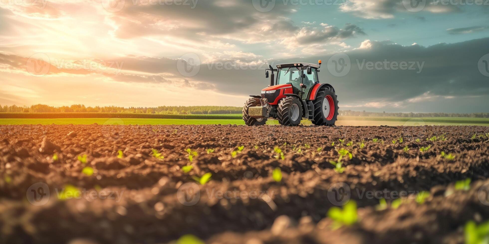 agricultural tractor working in the field photo