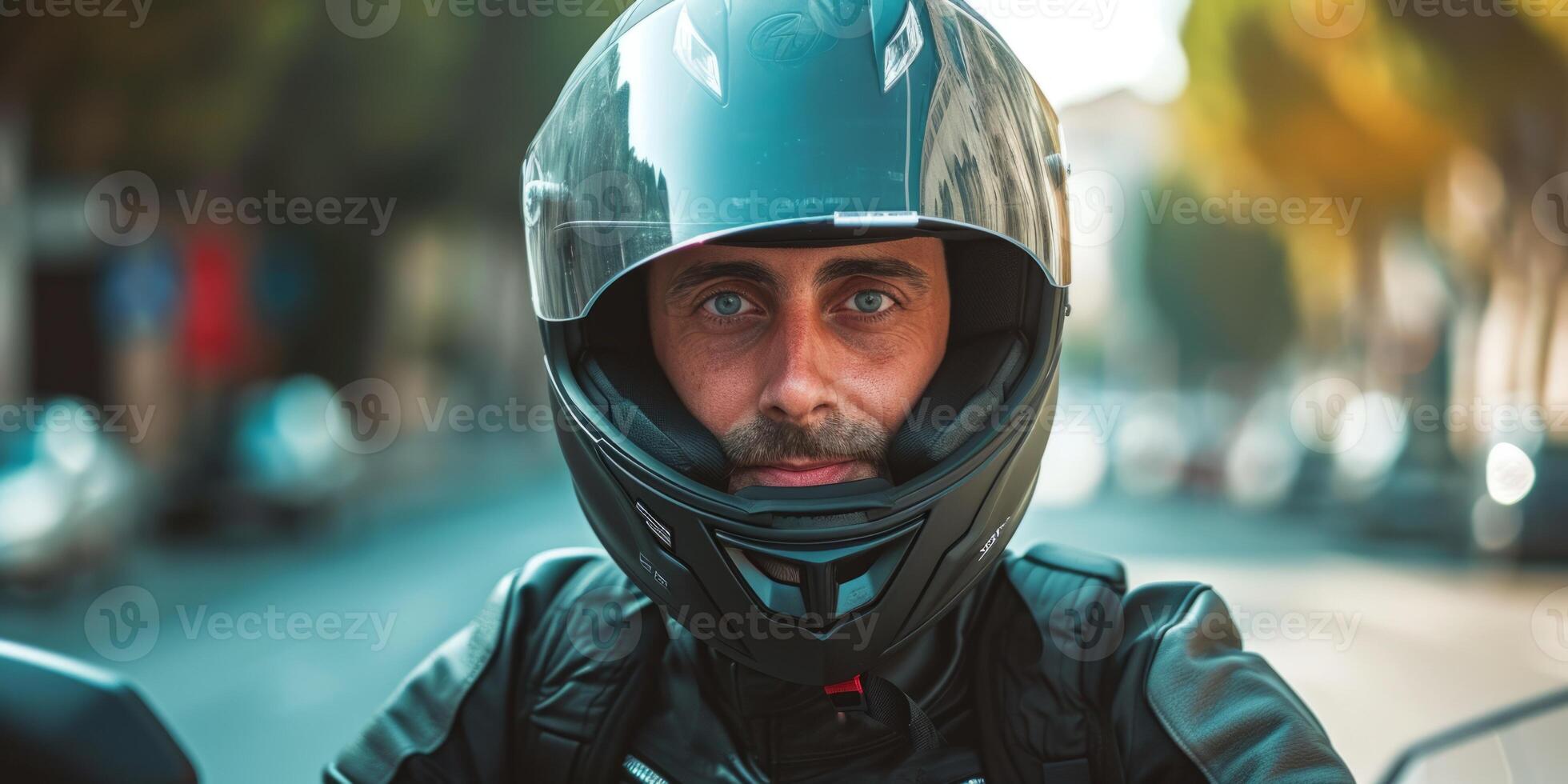 motorcyclist in a helmet rides a motorcycle close-up photo