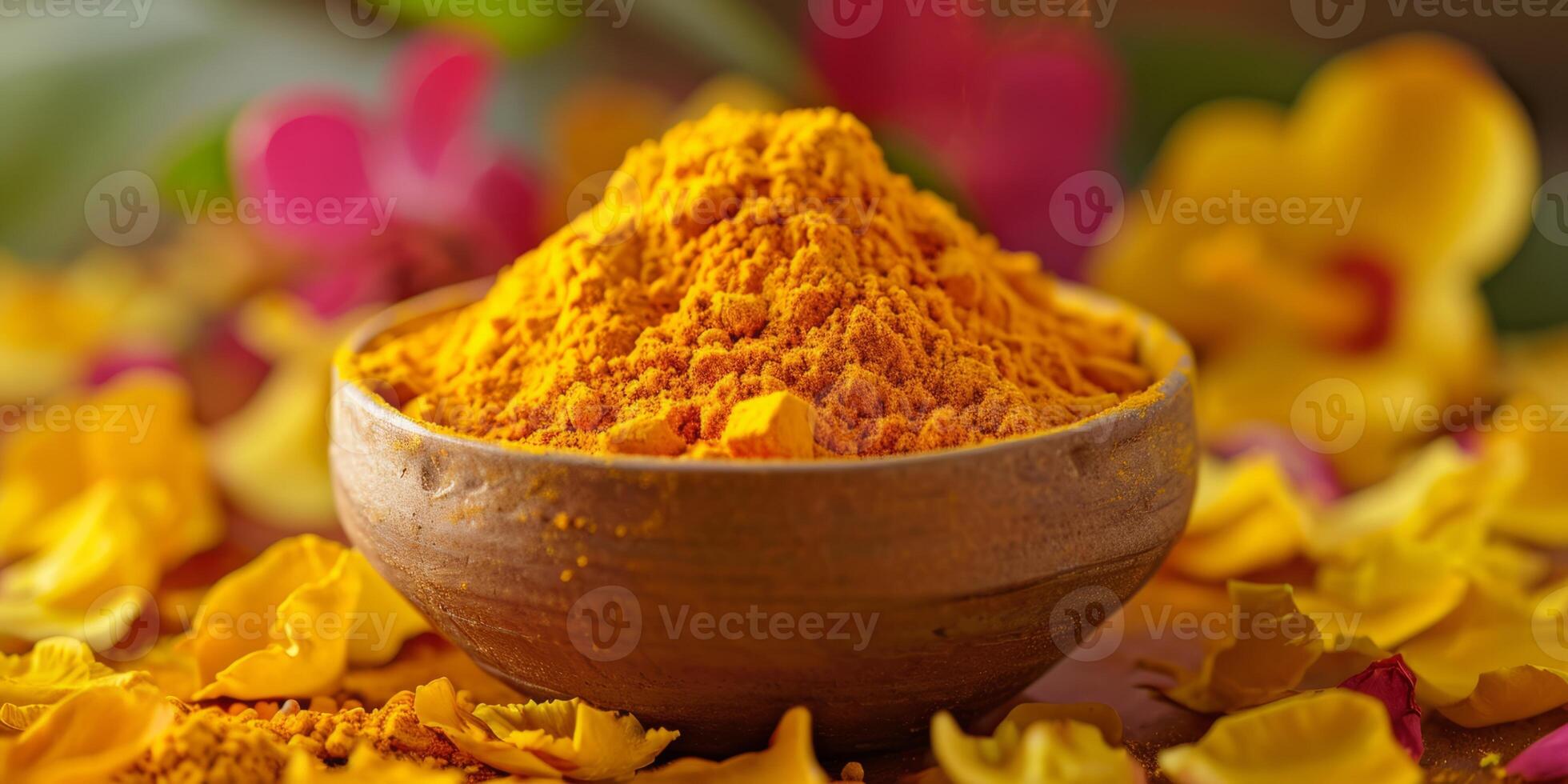 turmeric in wooden bowl photo
