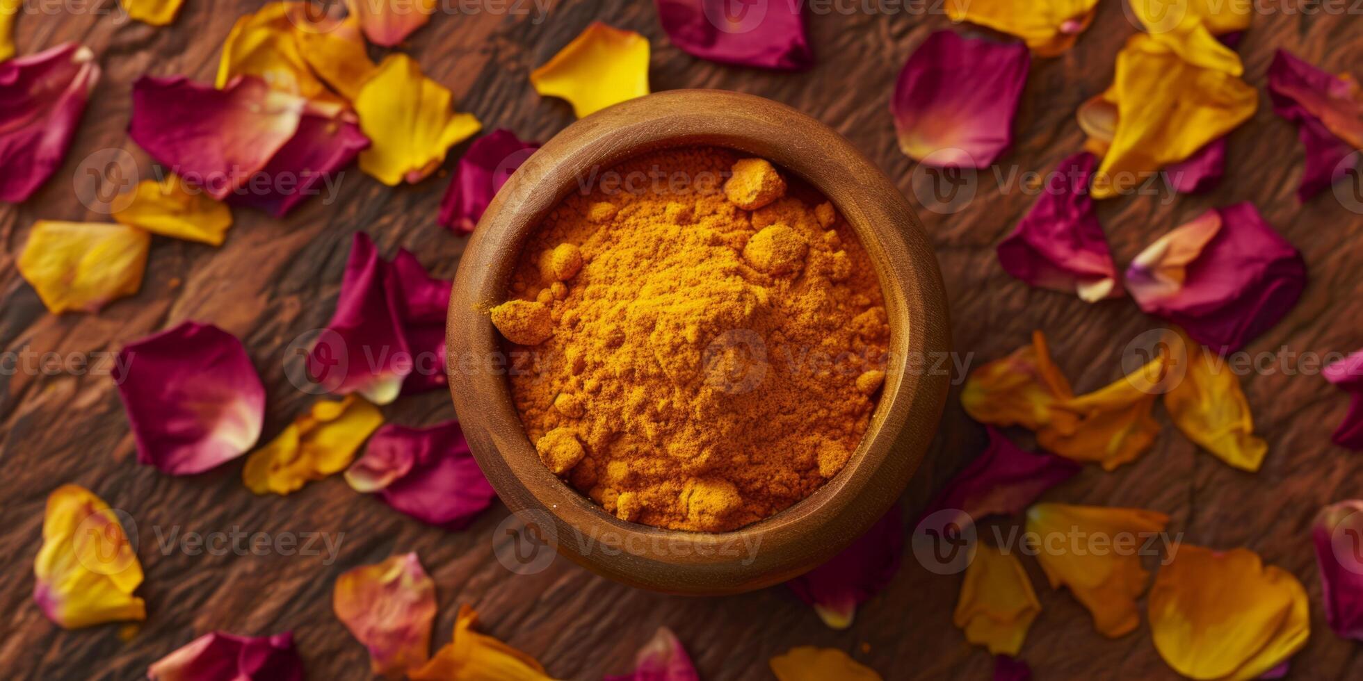 turmeric in wooden bowl photo