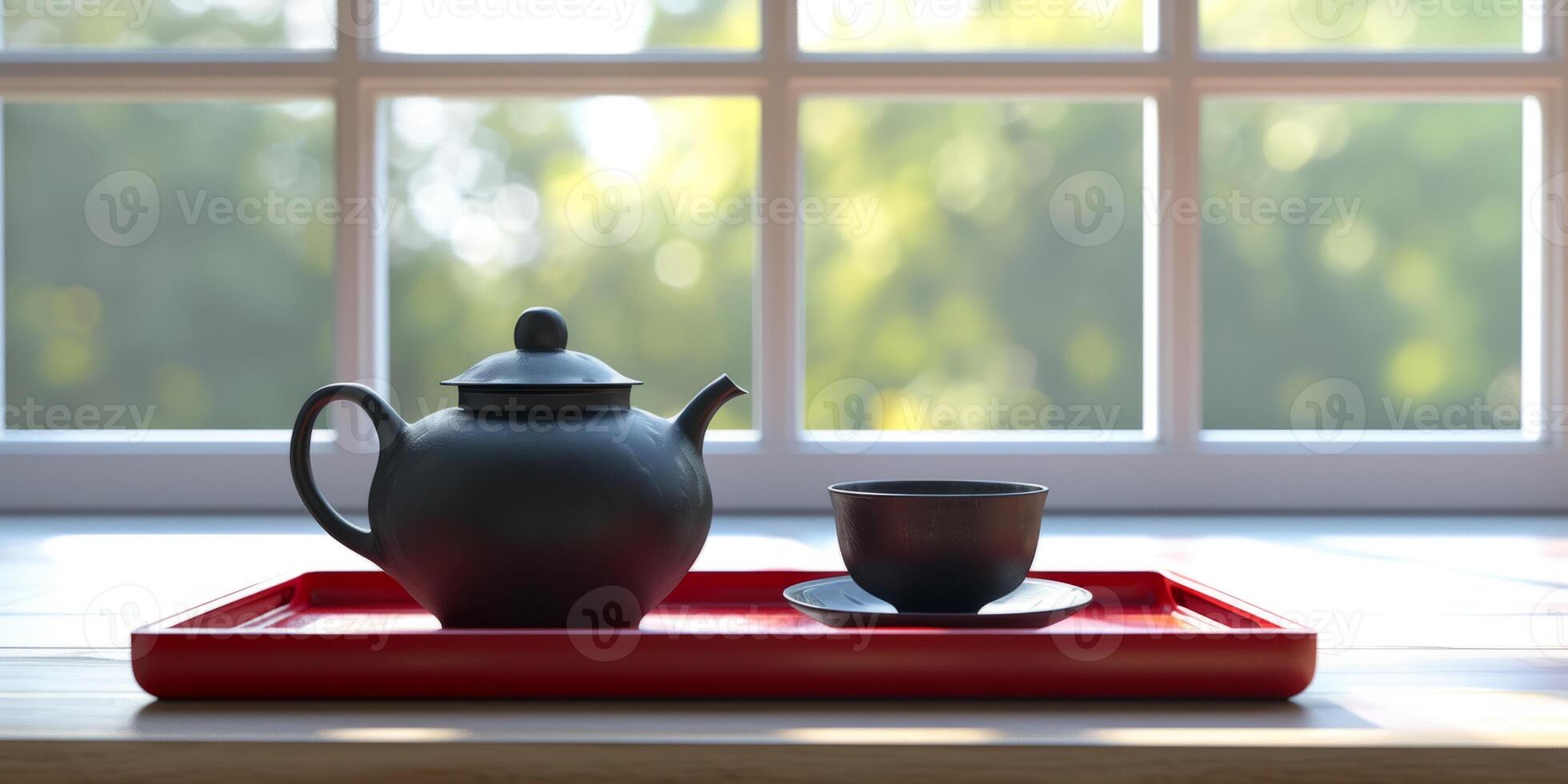 tea set on a wooden tray photo