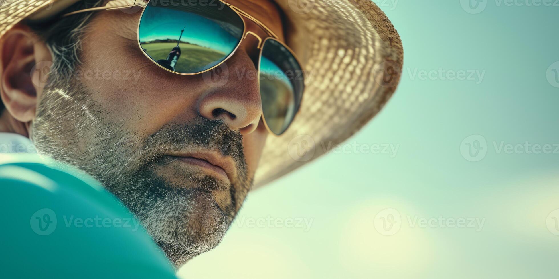 man in a straw hat with sunglasses close-up portrait photo