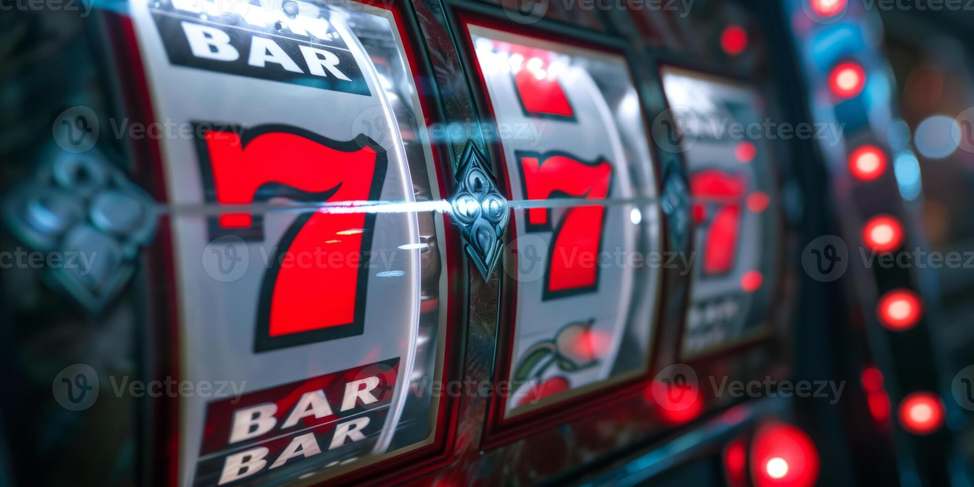 Slot machine showing jackpot win with 777 numbers photo