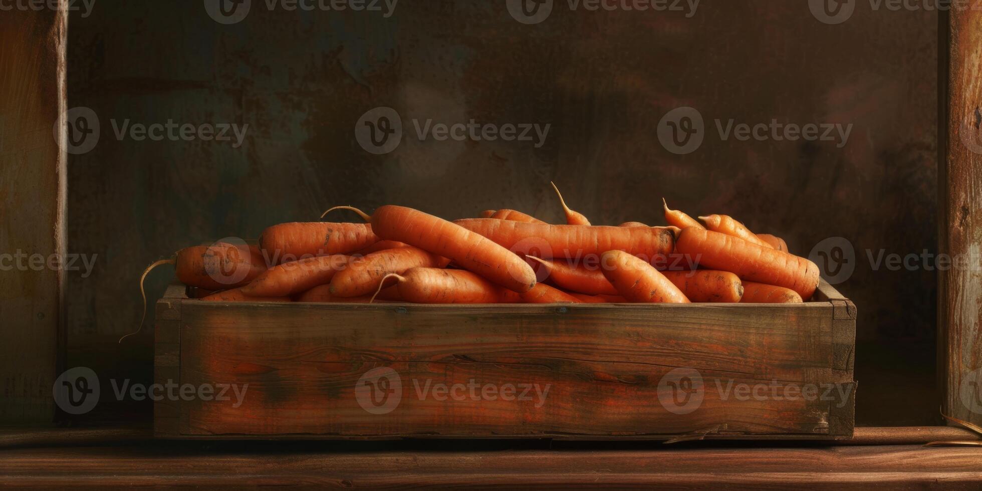 carrots in a wooden box photo