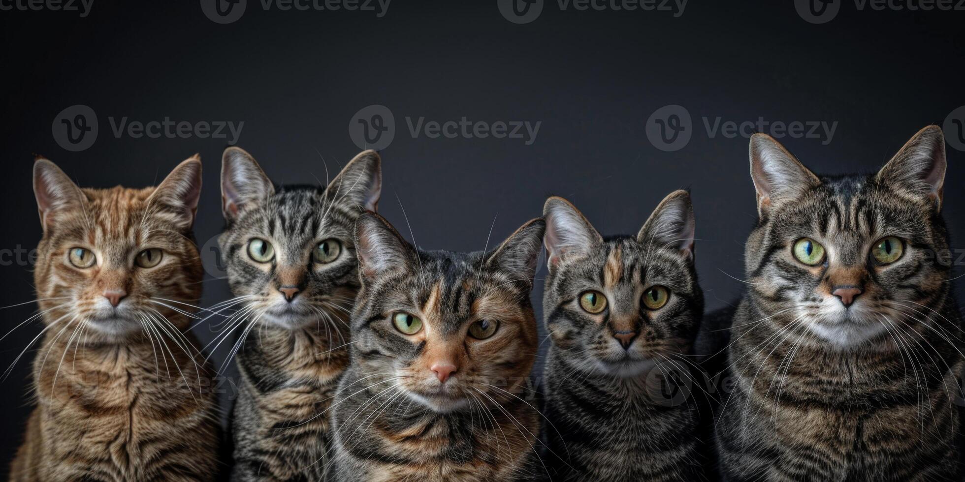 studio photo of a group of cats