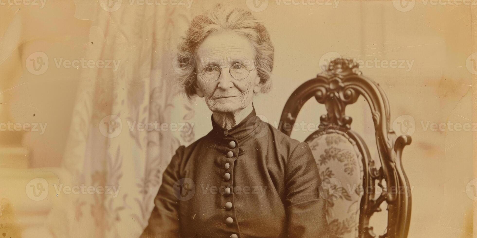 elderly woman in dress 19th century stylization vintage photo