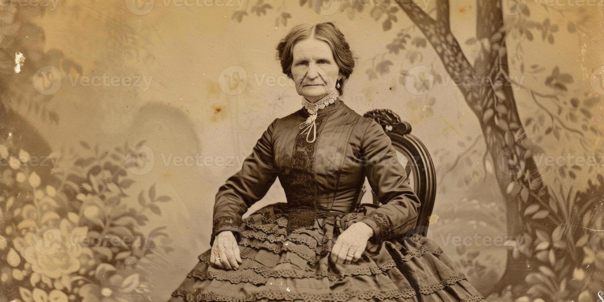 elderly woman in dress 19th century stylization vintage photo