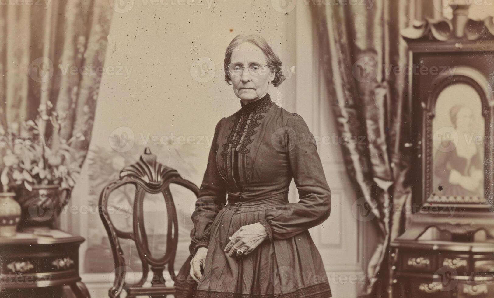 elderly woman in dress 19th century stylization vintage photo